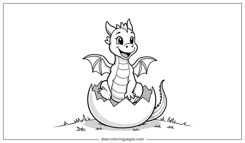 Dragão Desenho para Colorir - Desenho para Colorir de um Dragãozinho Eclodindo