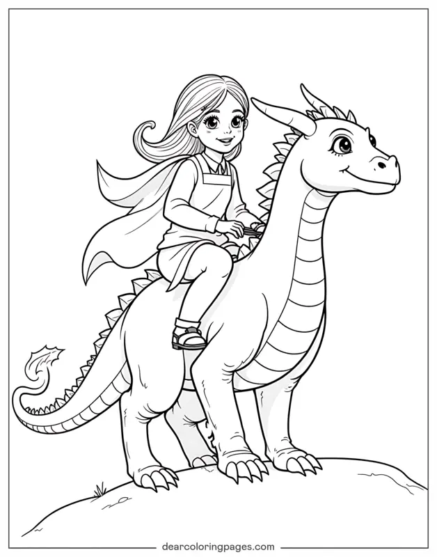Dragão Desenho para Colorir - Menina e Seu Dragão