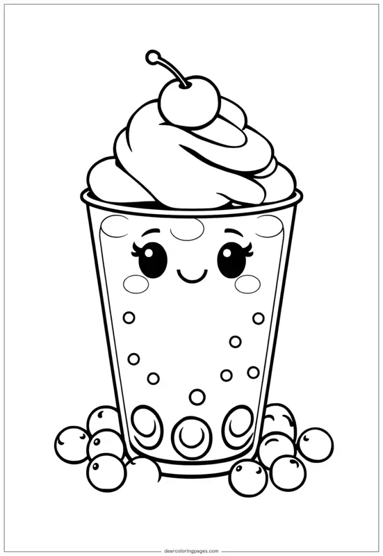 Coloriage de Boissons – Coloriage Kawaii Boba Drink