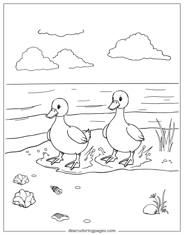 Anatra Disegno da Colorare - Due anatre in spiaggia