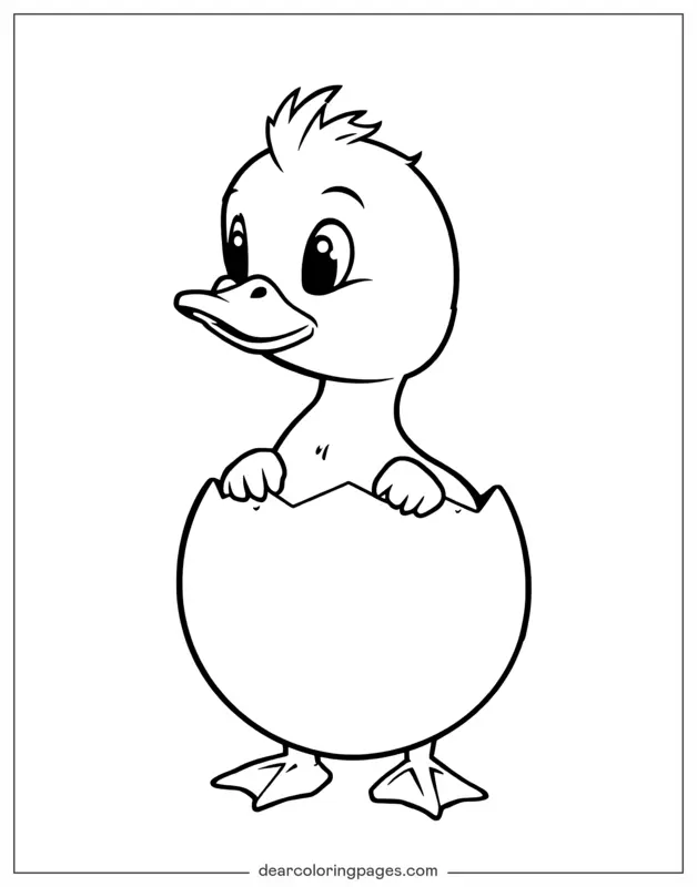 Anatra Disegno da Colorare - Anatroccolo dei cartoni animati che schiude dall'uovo