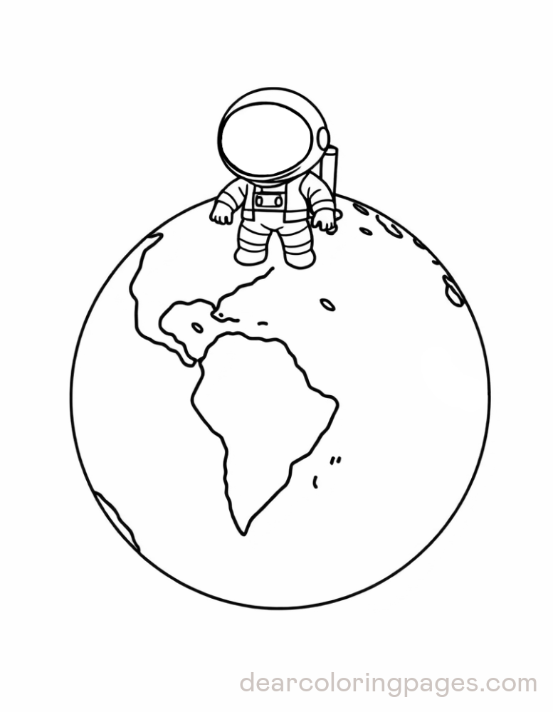 Earth Coloring Page - Earth and Astronaut