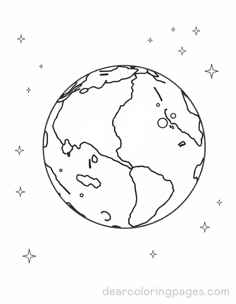 Earth Coloring Page - Earth with Stars in the Background