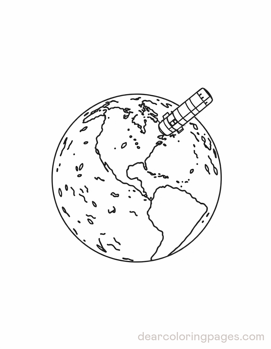 Earth Coloring Page - Satellite around Earth