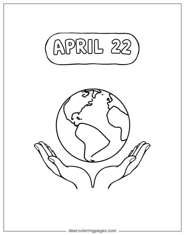 abril Dibujo para Colorear - Tierra con fecha 22 de abril