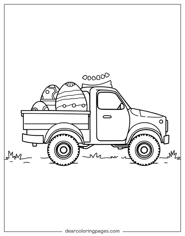 Truck Coloring Page - Truck Carrying Large Easter Eggs