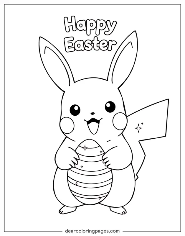 Pikachu Dibujo para Colorear - Pikachu con huevo de Pascua