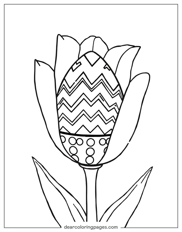 Primavera Dibujo para Colorear - Huevo de Pascua en Tulipán