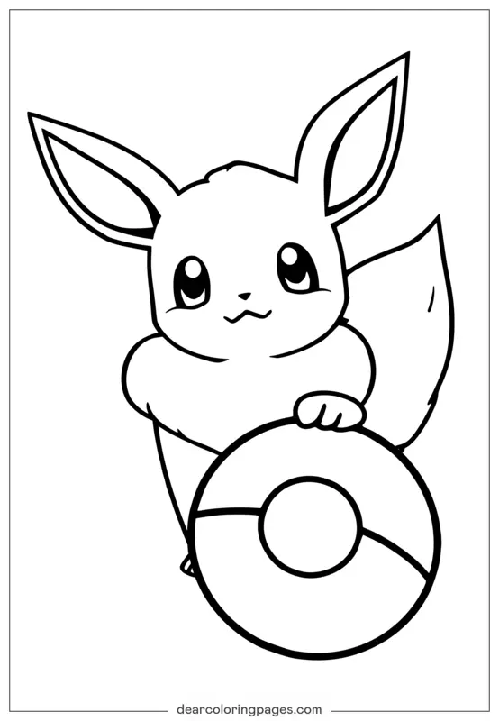 Disegno da Colorare Pokemon Eevee e Pokeball