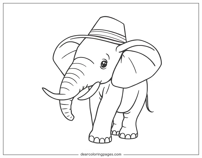 Elefante Disegno da Colorare - Elefante con Cappello