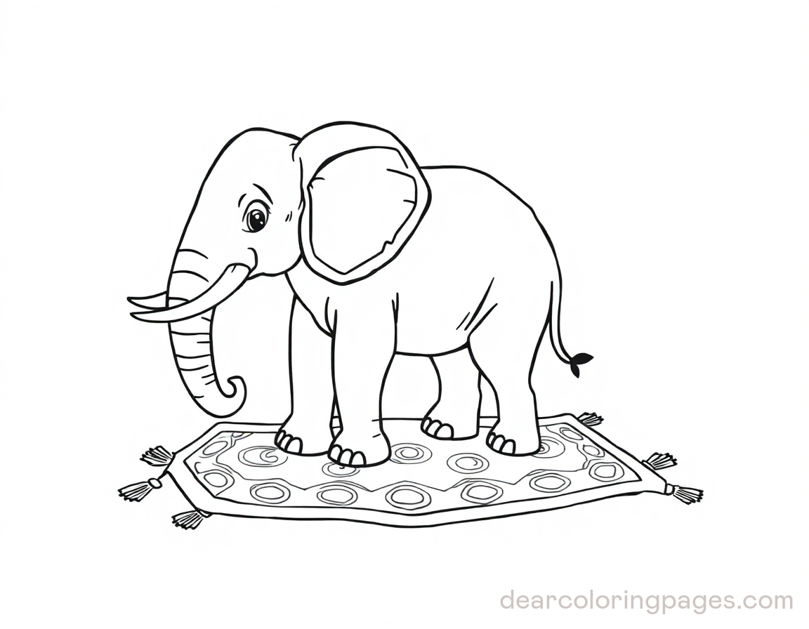 Elephant on Magical Carpet Coloring Page