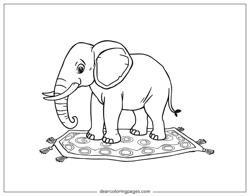 Elefante Disegno da Colorare - Elefante su tappeto magico