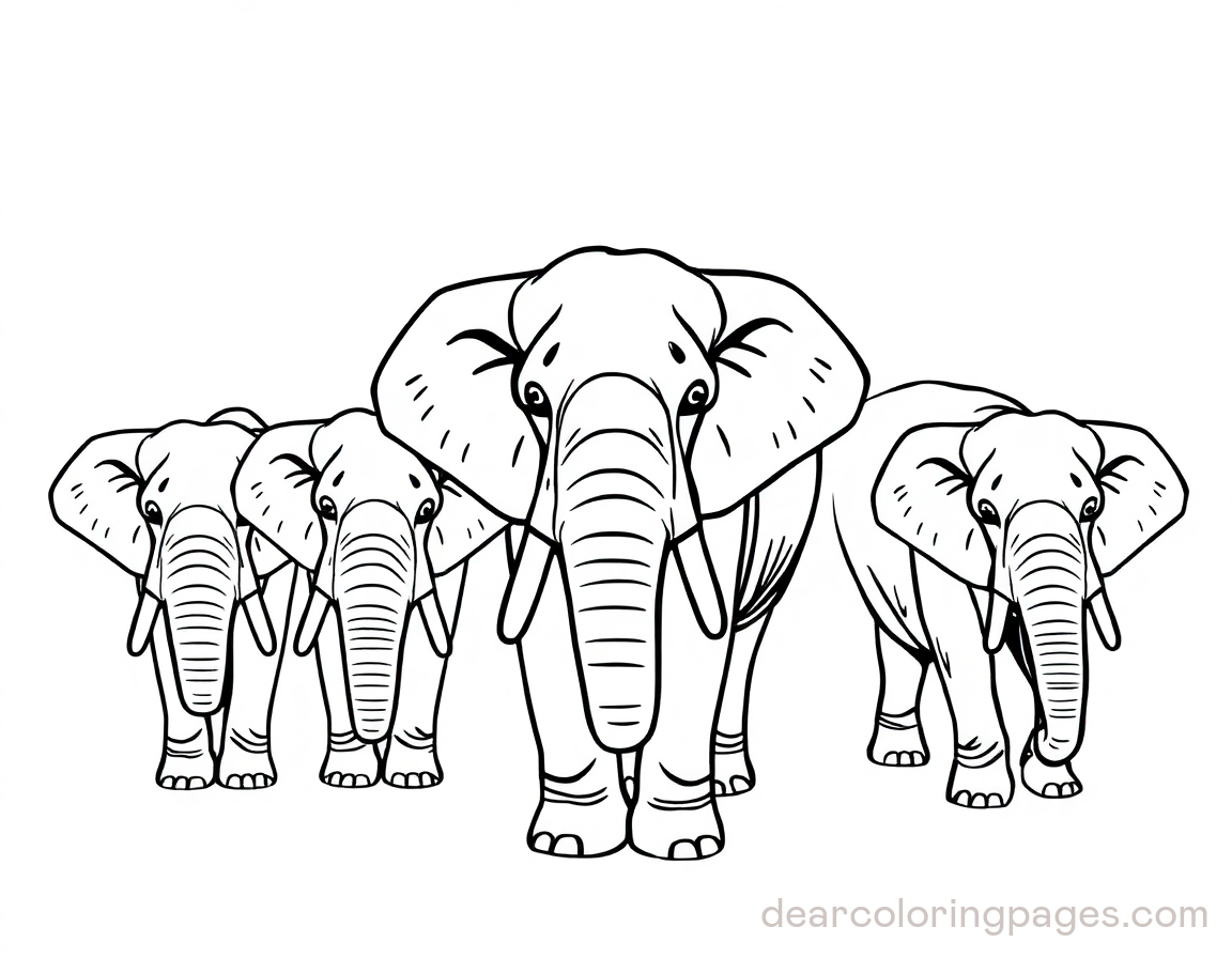 Herd of Elephant Coloring Page