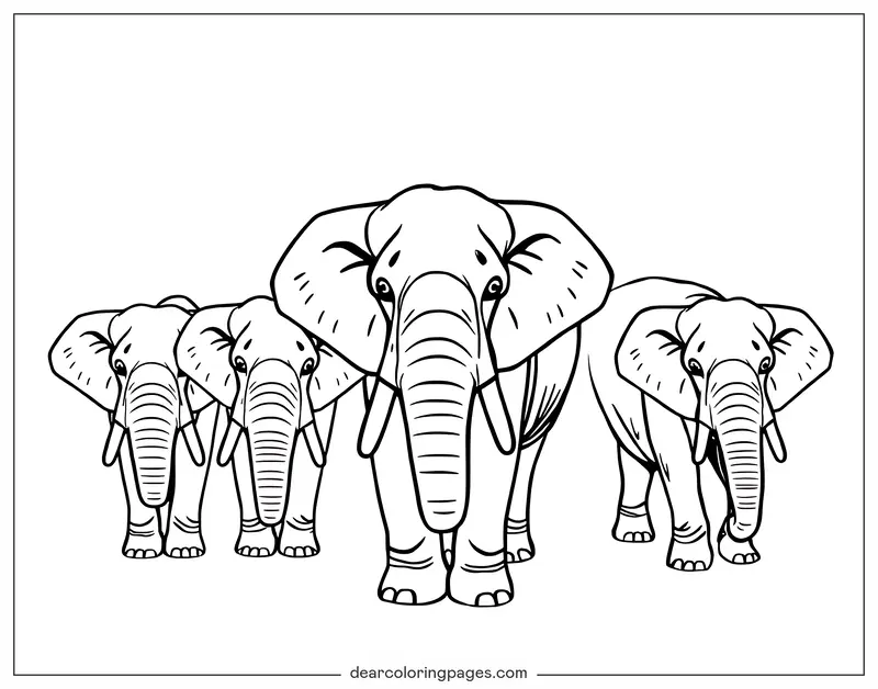 Elefante Disegno da Colorare - Branco di elefanti