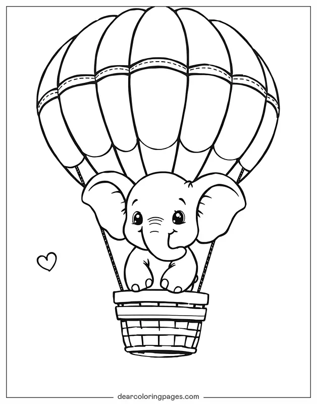 Elefante Disegno da Colorare - Elefante nella mongolfiera