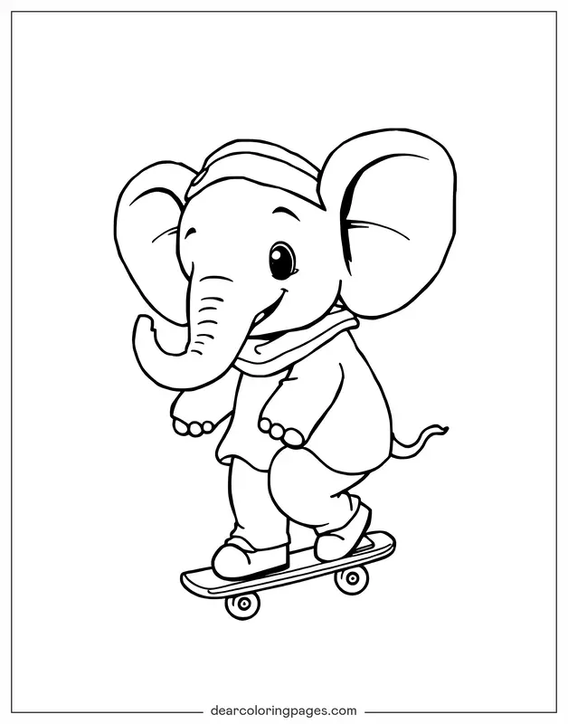 Elefante Disegno da Colorare - Elefante che fa skateboard