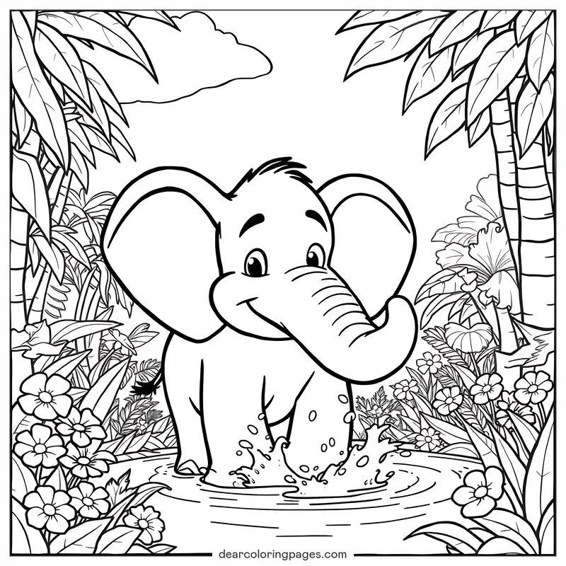 Elefante Disegno da Colorare - Elefante della Giungla Schizzante Disegno da Colorare