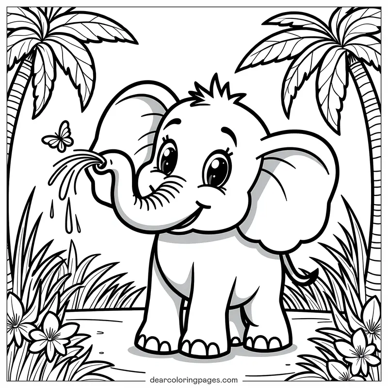 Elefante Disegno da Colorare - Elefante Allegro Disegno da Colorare