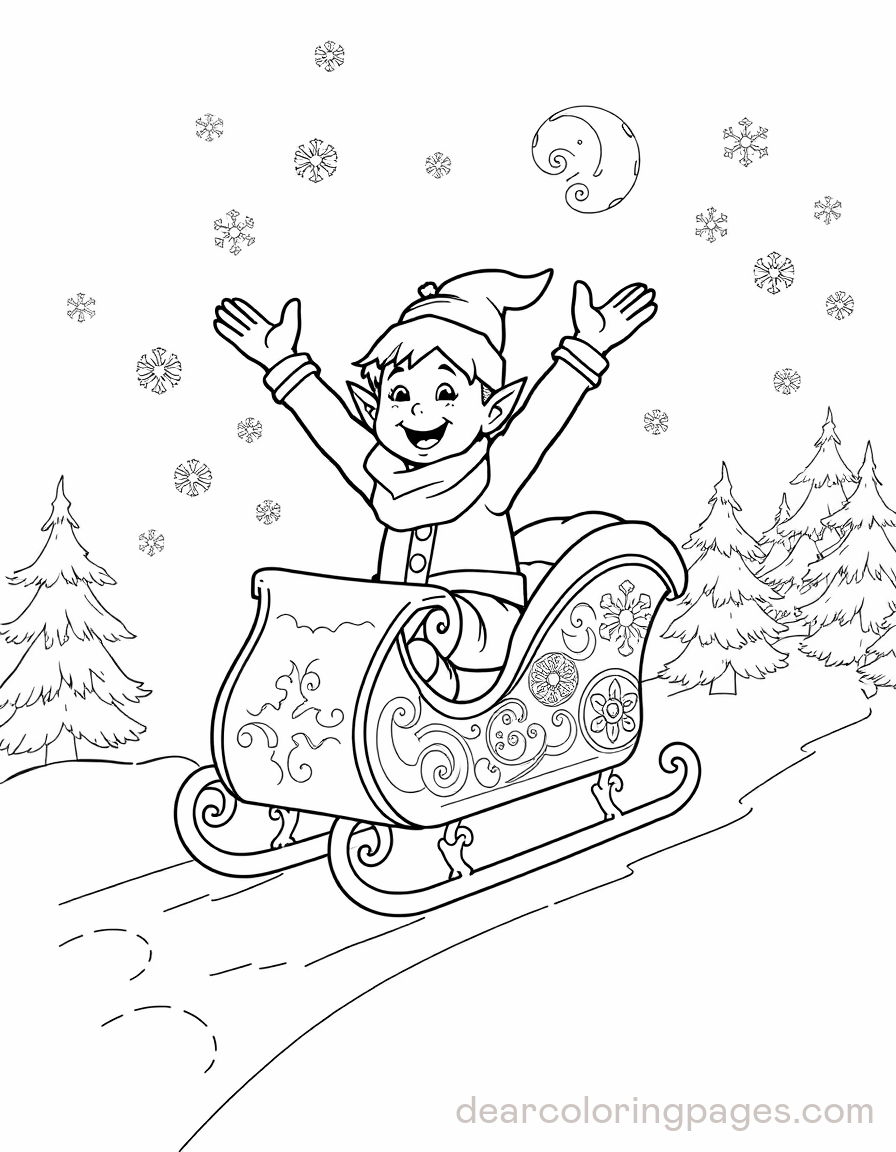 Elf Riding a Whimsical Sleigh