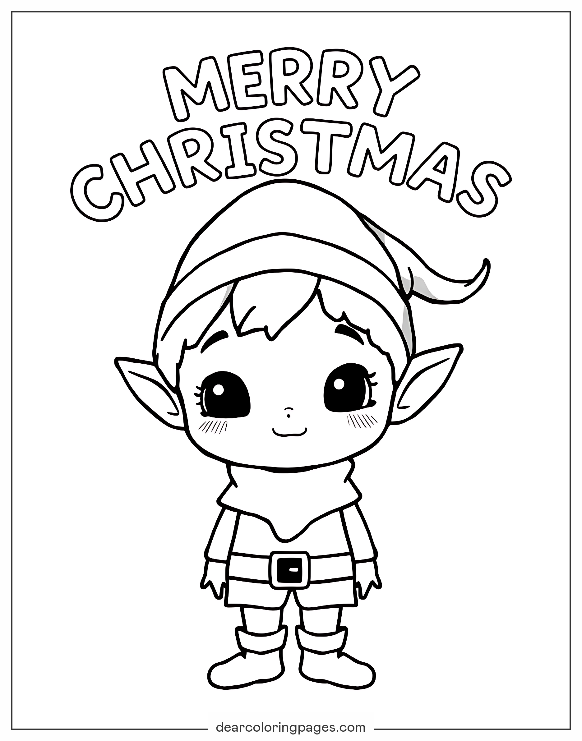 Elf Ausmalbild - Elf mit "FROHE WEIHNACHTEN"