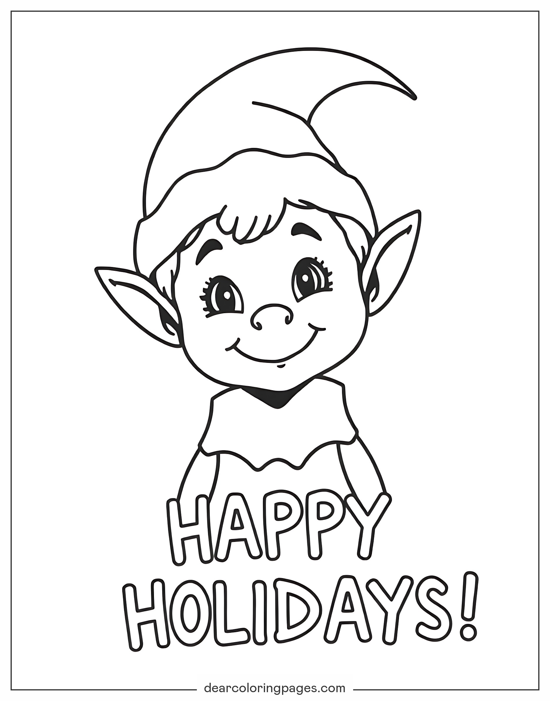 Elf Ausmalbild - Elf mit "FROHE FEIERTAGE"