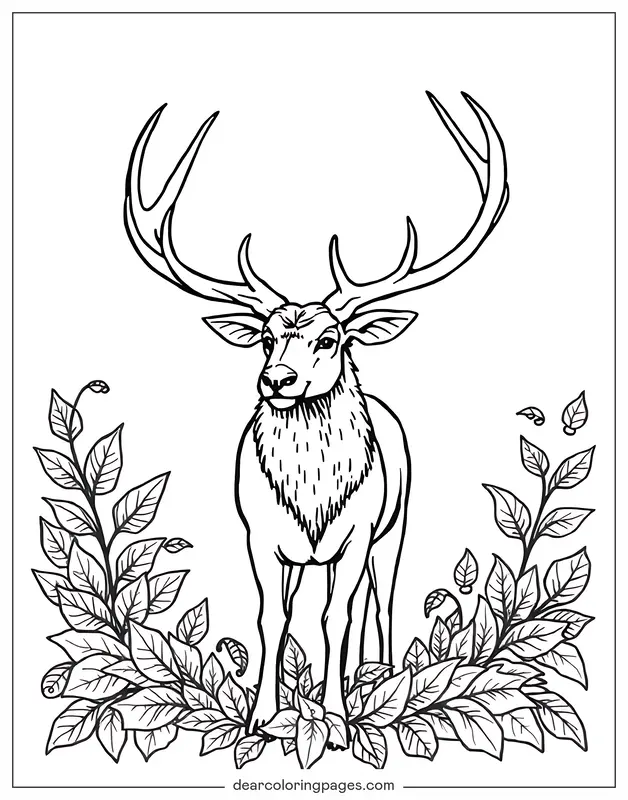 Elk Surrounded by Leaves