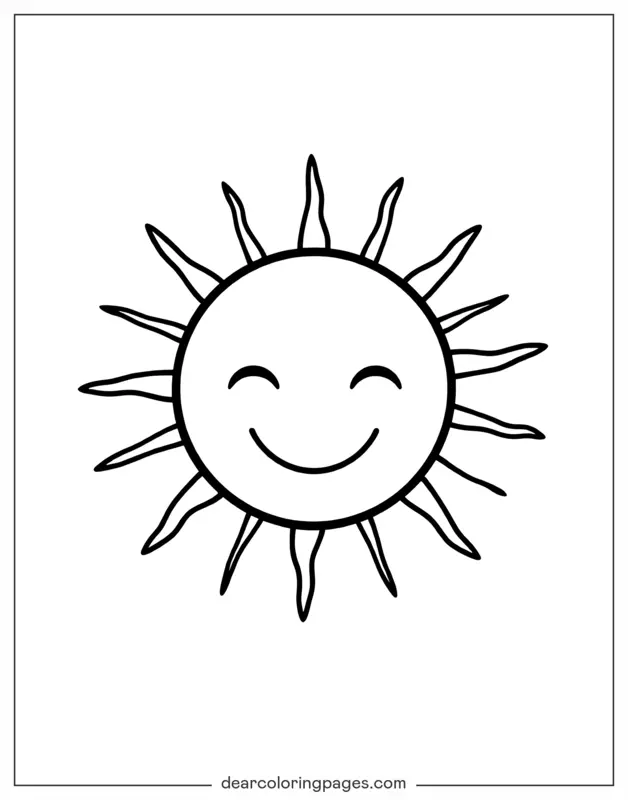 Sonne Ausmalbild - Lächelnde Sonnen-Emoji