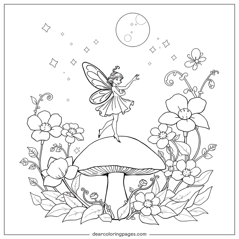 Hada Dibujo para Colorear - Hada en Seta Dibujo para Colorear
