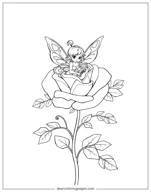 Hada Dibujo para Colorear - Hadas de Rosa