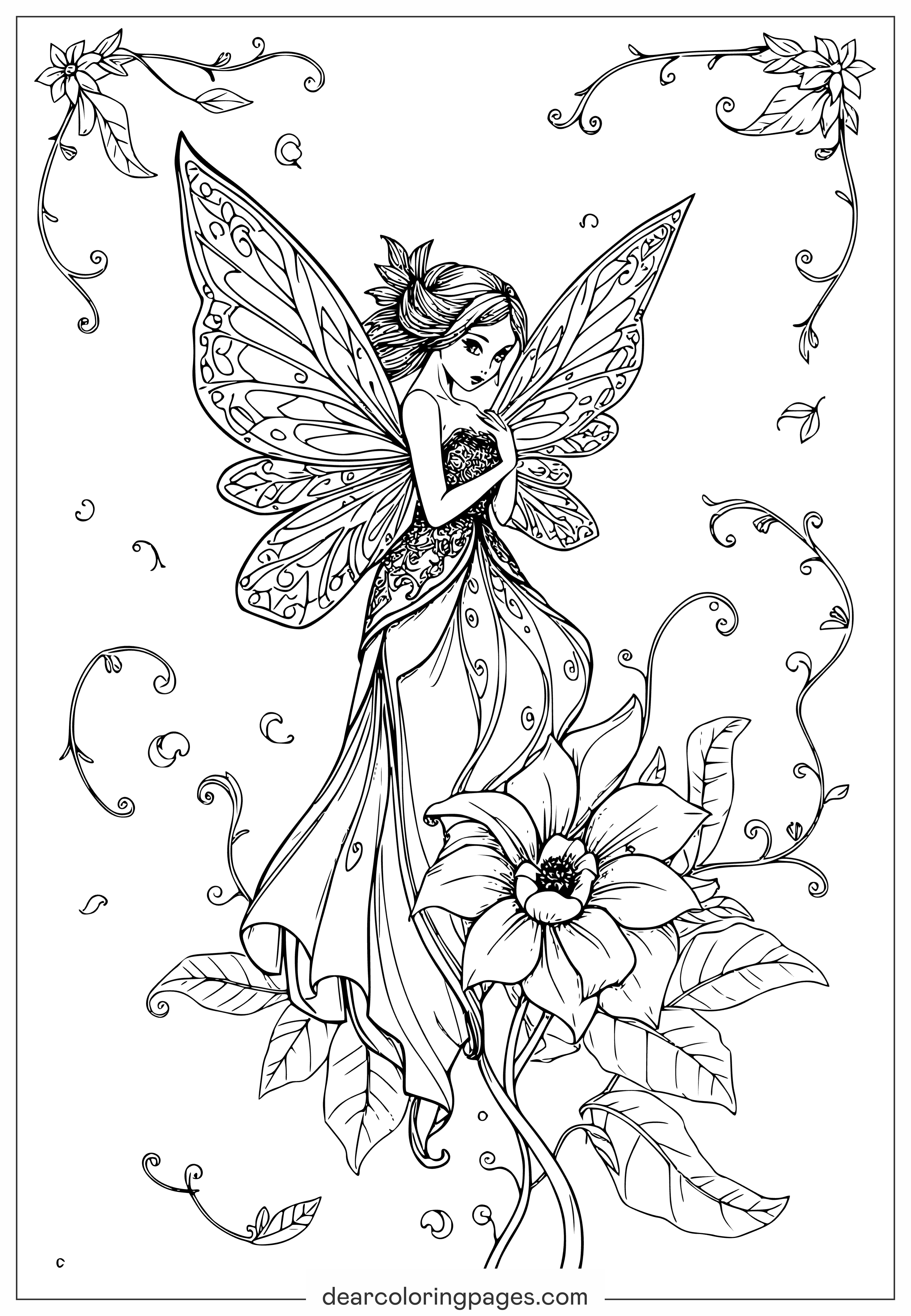 Beautiful Fairy Coloring Page for Adults