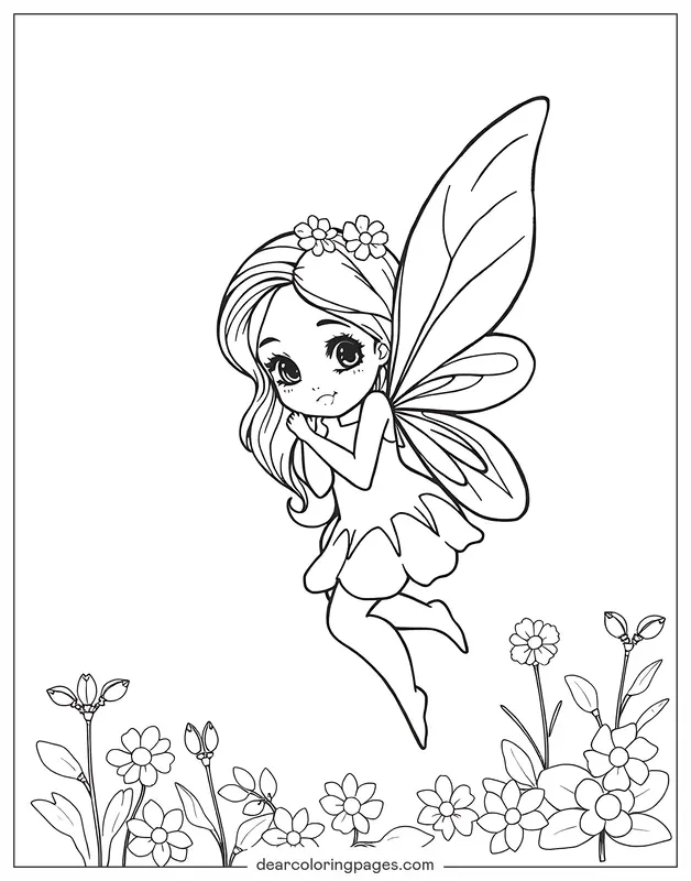 Hada Dibujo para Colorear - Hada de las flores