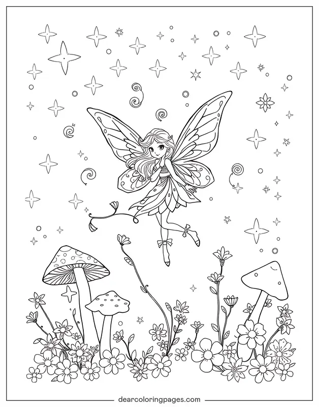 Hada Dibujo para Colorear - Hada en el Reino Mágico