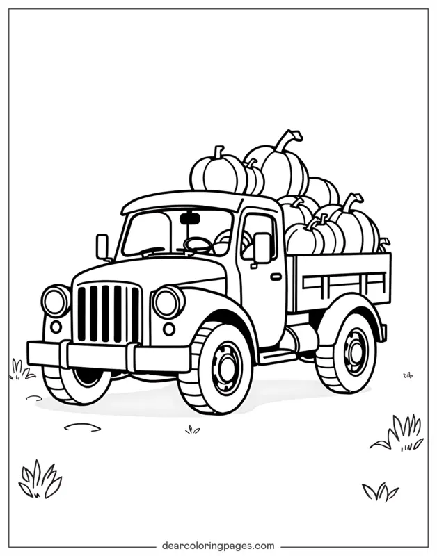 Truck Coloring Page - Truck With Pumpkins