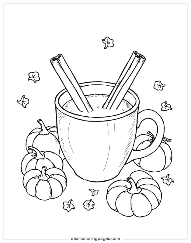 Autunno Disegno da Colorare - Bevanda al Cielo e Spezi di Zucca