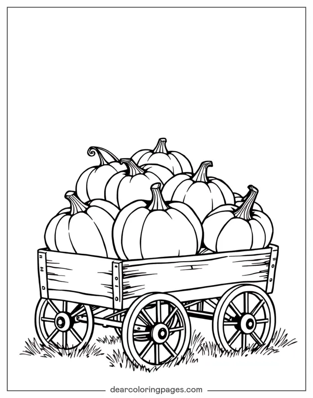 Autunno Disegno da Colorare - Zucche nel Carretto