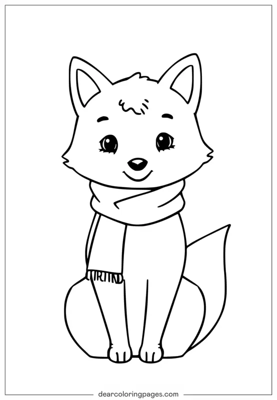 Autunno Disegno da Colorare - Panda Carina con Sciarpa in Autunno per Bambini
