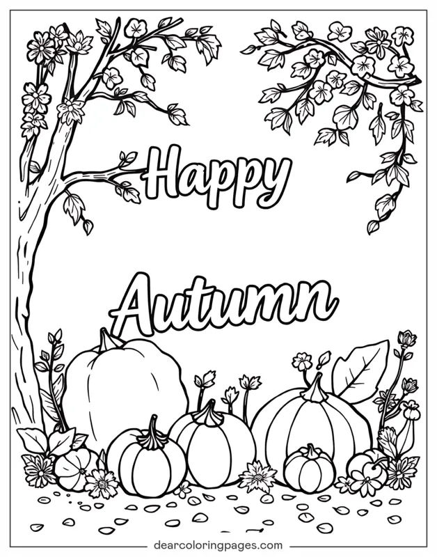 Autunno Disegno da Colorare - Felice Autunno