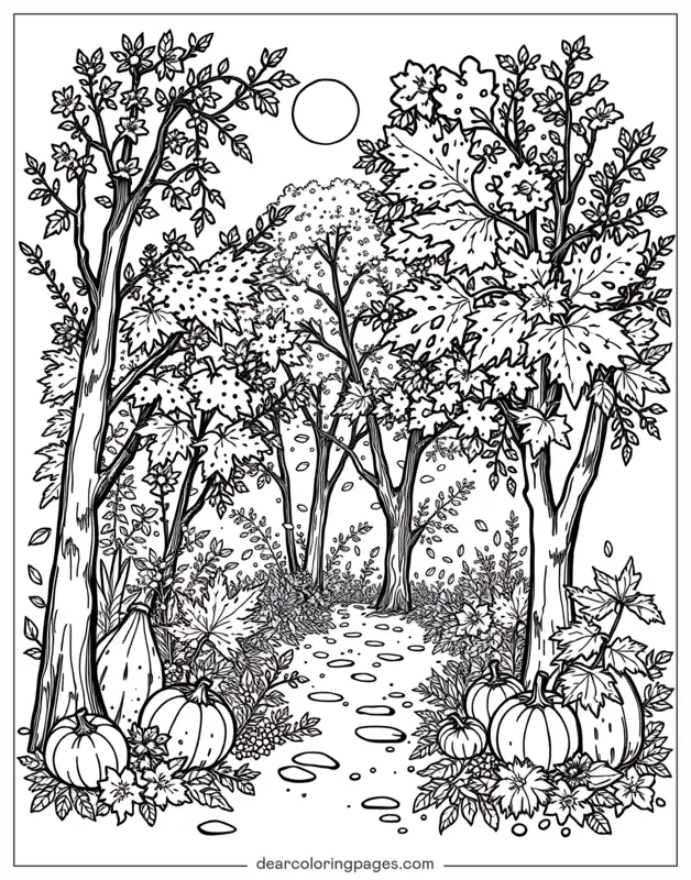 Autunno Disegno da Colorare - Scenario autunnale