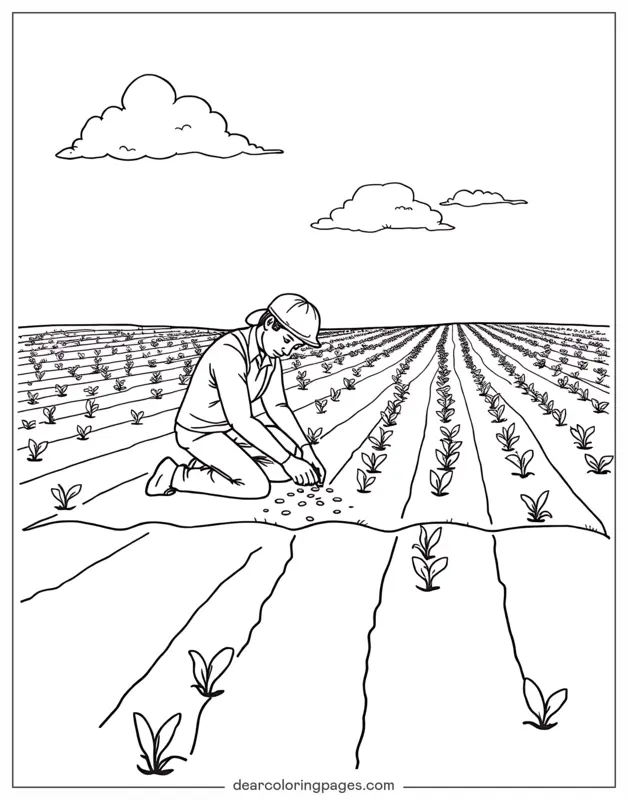 Fattoria Disegno da Colorare - Contadino che pianta semi