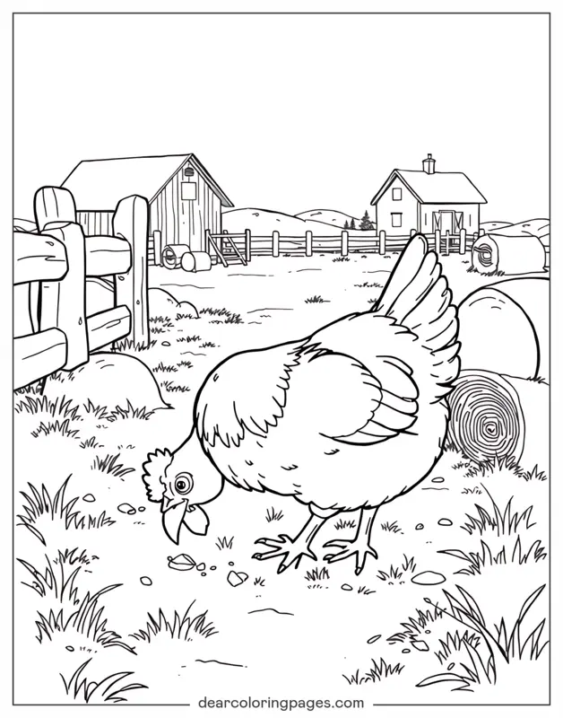 Coloriage de Poulet – Poulet à la ferme