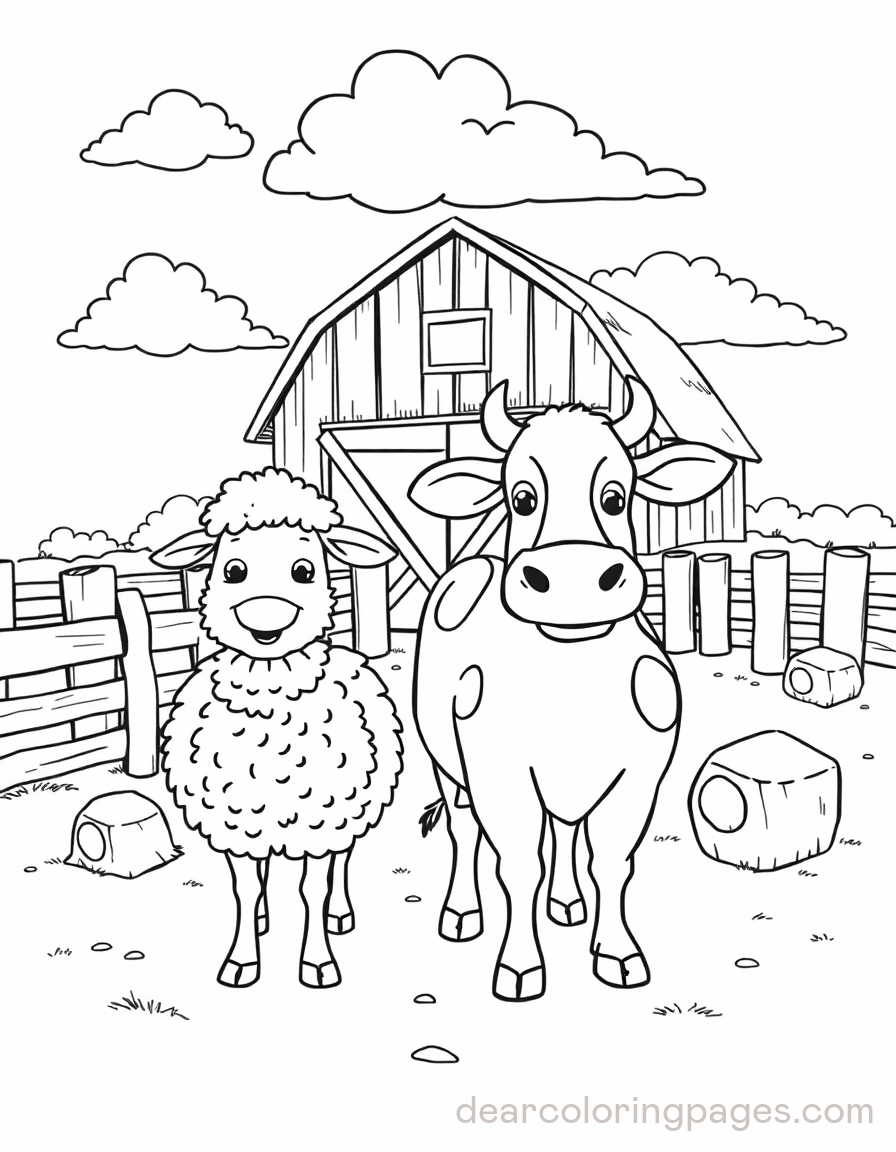 Sheep and Cow on Farm