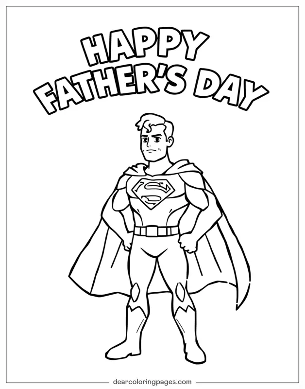 Vatertag Ausmalbild - Cartoon Superman ALLES GUTE ZUM VATERTAG Ausmalbild