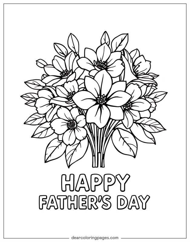 Blume Ausmalbild - Blumenstrauß mit HAPPY FATHER'S DAY