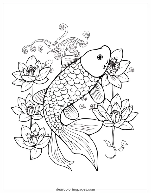 Fish Coloring Page - Koi Fish