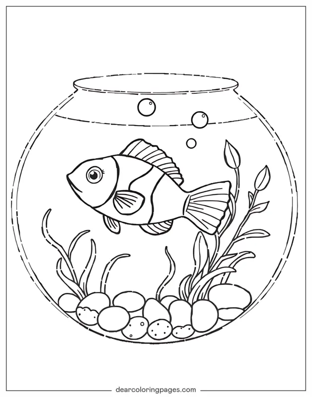 Fish Coloring Page - Fish in Fish Bowl