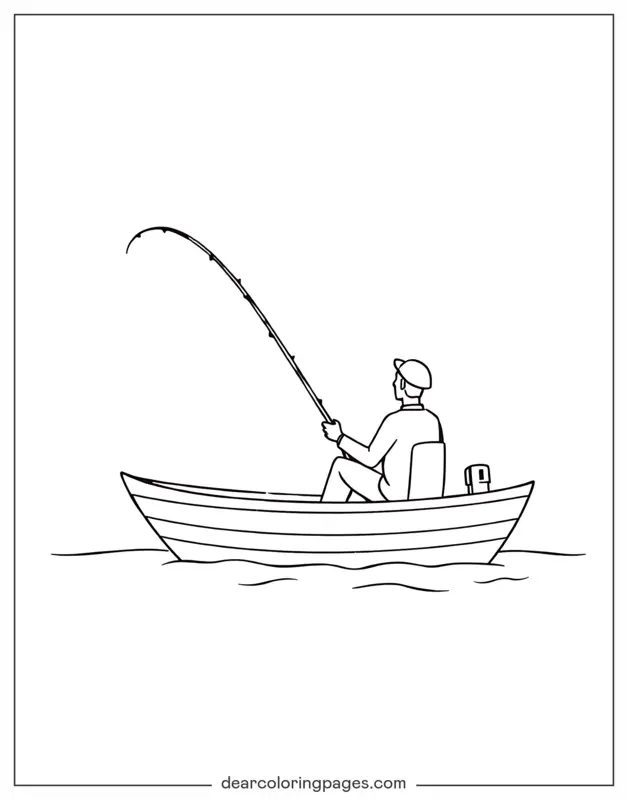 Angeln Ausmalbild - Mann, der im Boot fischt
