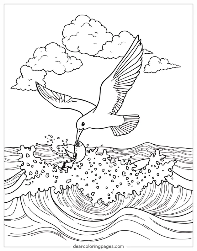 Angeln Ausmalbild - Möwenangeln