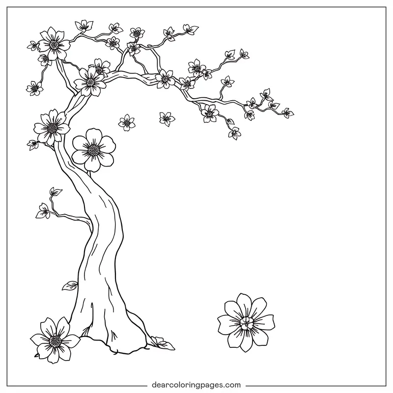 Blume Ausmalbild - Ausmalbild vom Kirschblütenbaum