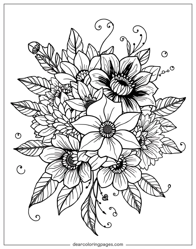 Blume Ausmalbild - Strauß aus verschiedenen Blumen