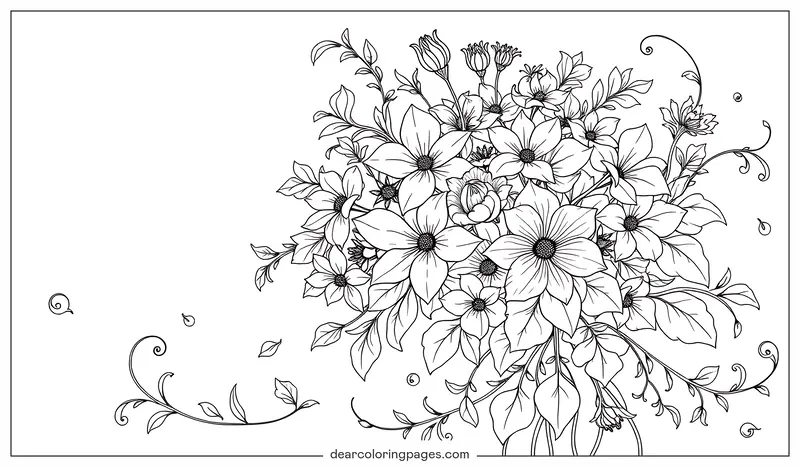 Blume Ausmalbild - Blumenstrauß Ausmalbild